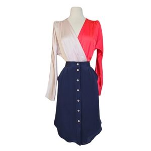 Strut & Bolt Colorblock Blouse Bodysuit Light Pink And Red